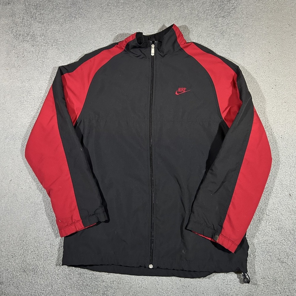 VINTAGE 90s Nike Mens Jacket Windbreaker Size XL Black Red Full Zip #3442
